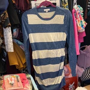 Blue and White Striped Long Sleeve maternity sweater